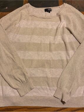 a.n.a Metallic Striped Crewneck Sweater in Beige and Cream